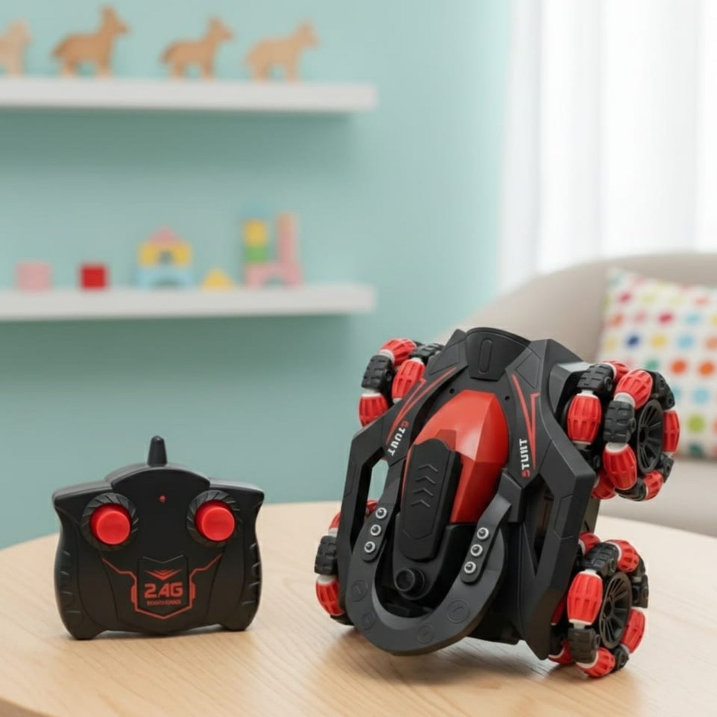 8-Wheel Remote Control Stunt Car with LED Lights & Spray Effects (6+ Years)