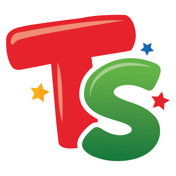 Red 'T' and green 'S' letters with stars on a transparent background